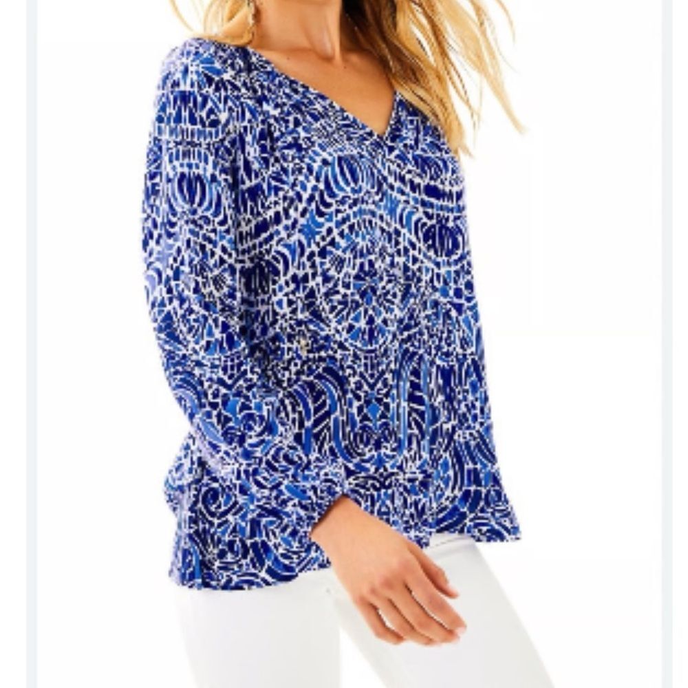 Lilly Pulitzer Willa Tunic Blouse Blue Taverna Tile